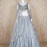 Saara Grey Organza Lehenga Set