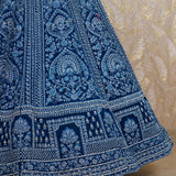 Akira Peacock Blue Velvet Lehenga Set