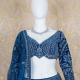 Akira Peacock Blue Velvet Lehenga Set