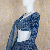 Akira Peacock Blue Velvet Lehenga Set