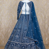 Akira Peacock Blue Velvet Lehenga Set