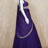 Misaka Purple Georgette Drape Gown With Jacket