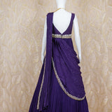 Misaka Purple Georgette Drape Gown With Jacket