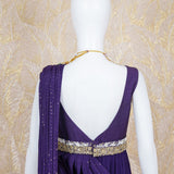Misaka Purple Georgette Drape Gown With Jacket