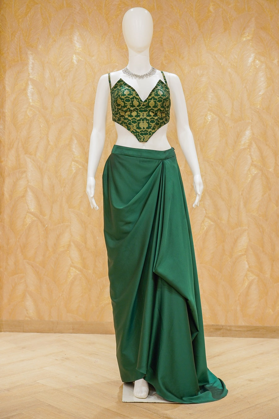 Diana Green Satin Drape Skirt MERAAKINXT PRIVATE LIMITED Diana Green Satin Drape Skirt MERAAKINXT PRIVATE LIMITED