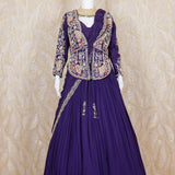 Misaka Purple Georgette Drape Gown With Jacket
