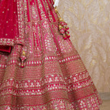 Gazal Cherry Red Rawsilk Lehenga Set