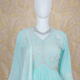 Kylie Ice Blue Chinon Short Anarkali