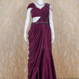 Lolita Wine Embellished Drape Gown