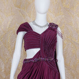 Lolita Wine Embellished Drape Gown